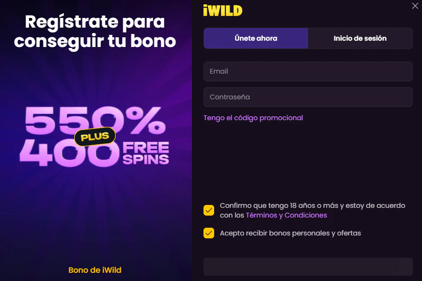 Registro de usuario e inicio de sesión en iWild Casino